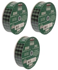 3Pack Kirkland Signature Wire Edged Green and Black Plaid Ribbon 50 yards X 1.5