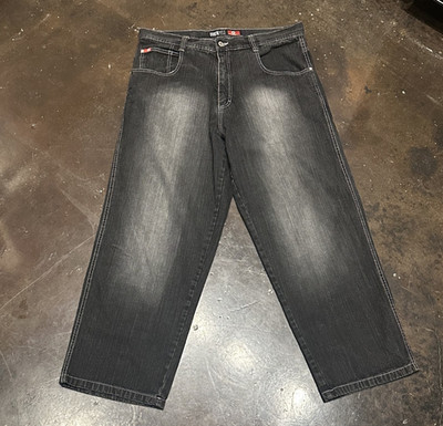 Southpole Y2K Jeans Mens 38x32 Black Red Tab Baggy Wide Skater Hip