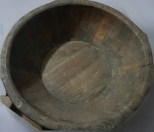 Antique 19th Century Primitive Wooden Barrel Bowl, 26.5” X 8”