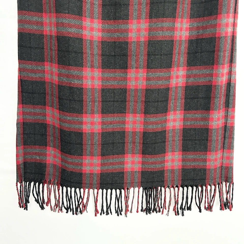 Vintage Dark Academia Buffalo Plaid Fringe Maxi Skirt 14 Preppy Church Office - Image 3 of 4