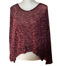 Ginger G Knit Cropped Sweater Burgundy & White Marbling Made in USA Size Large