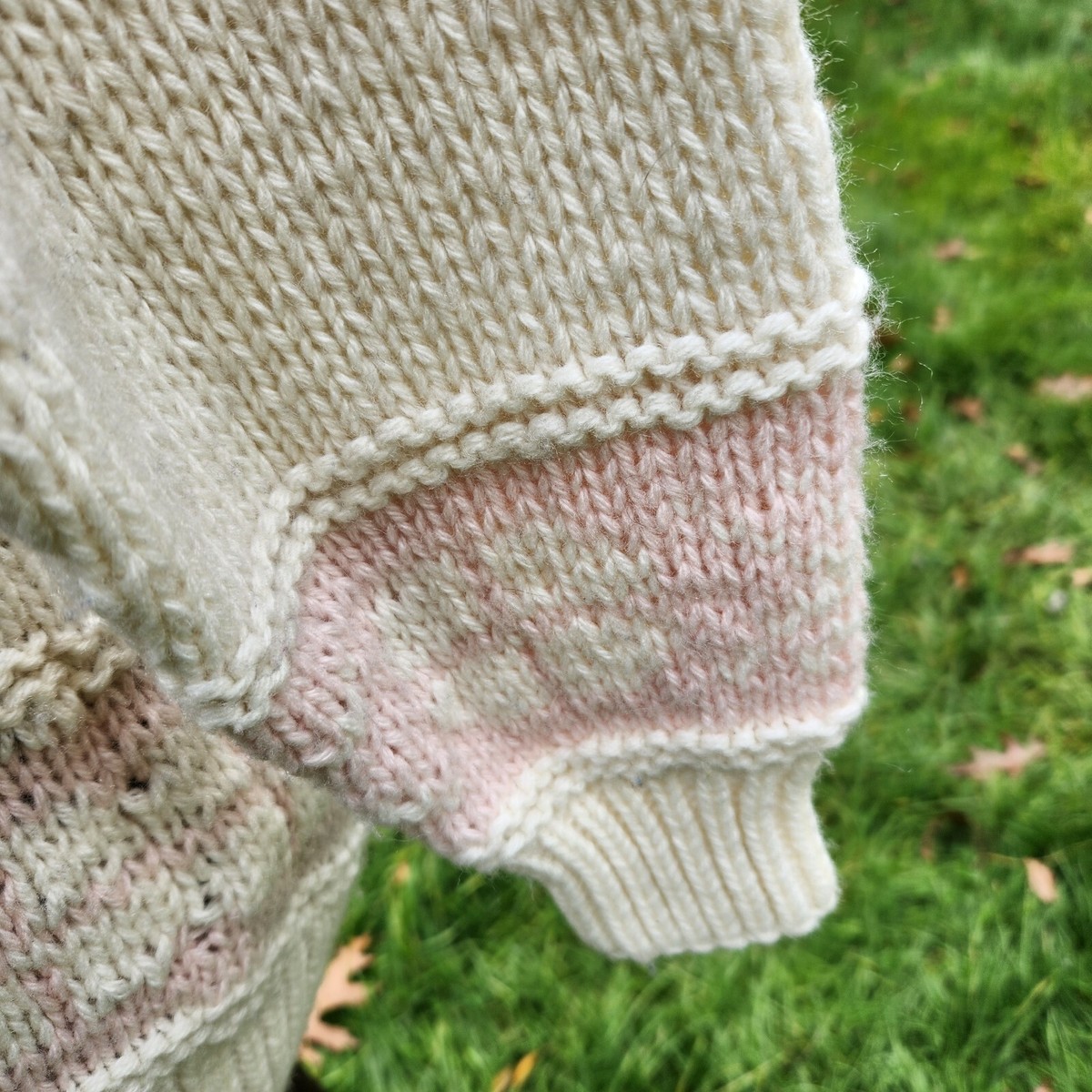 Vintage 80s Liz Claiborne Sweater Hand Knit Oversize Cream Pink
