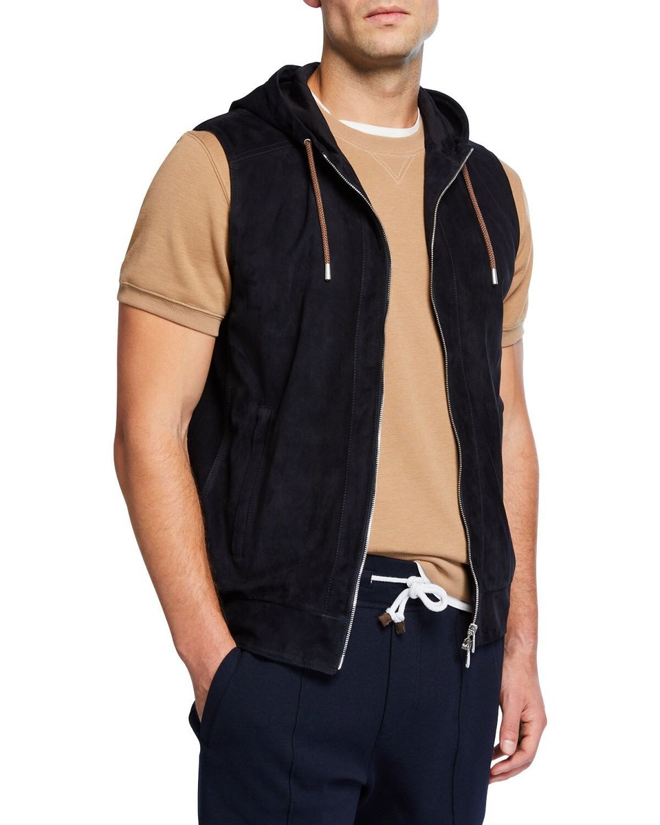 【関税&送料込み】Brunello Cucinelli Jackets And Vests Brunello Cucinelli Men's Suede Vest Navy Jacket Leather size