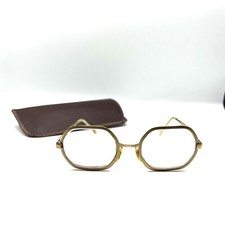 Vintage USA Hexagon Gold Glasses Eyeglasses Frames 5-1/4