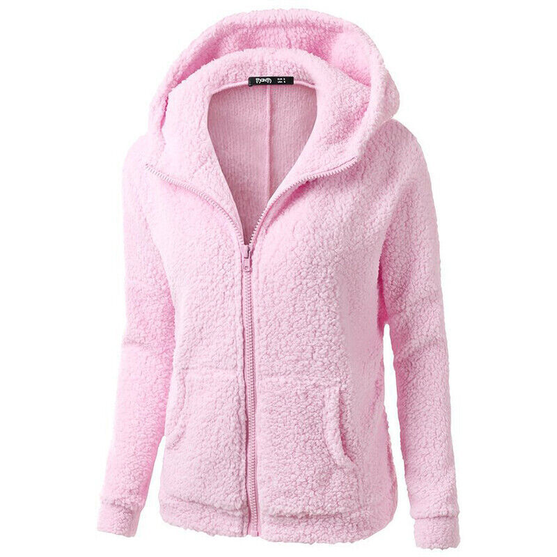 Womens Teddy Bear Fleece Fluffy Hooded Coat Ladies Hoodies Jacket Zip