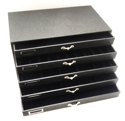 Assorted Liners Grained Leatherette 5 Drawer Wood Jewelry Storage Organizer Case