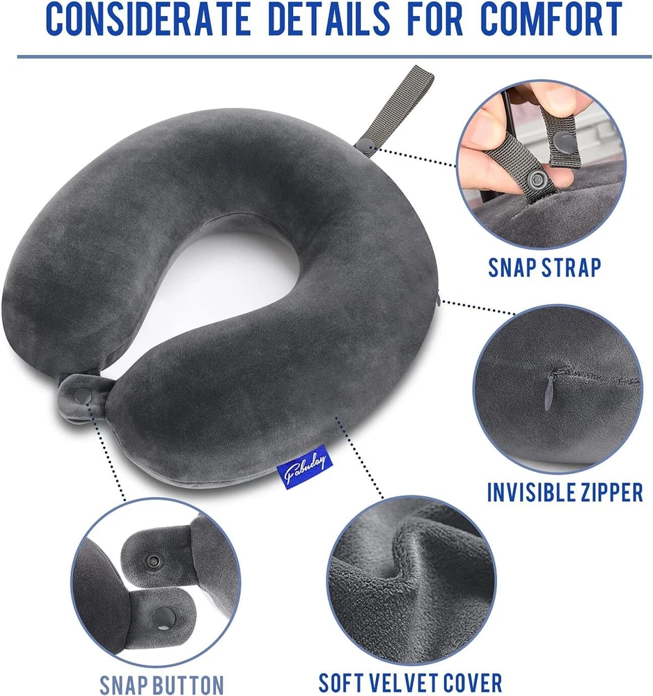 Travel Pillow Memory Foam for Airplanes - 11.8 x 11.5 x 3.5 inches, Dark Gray