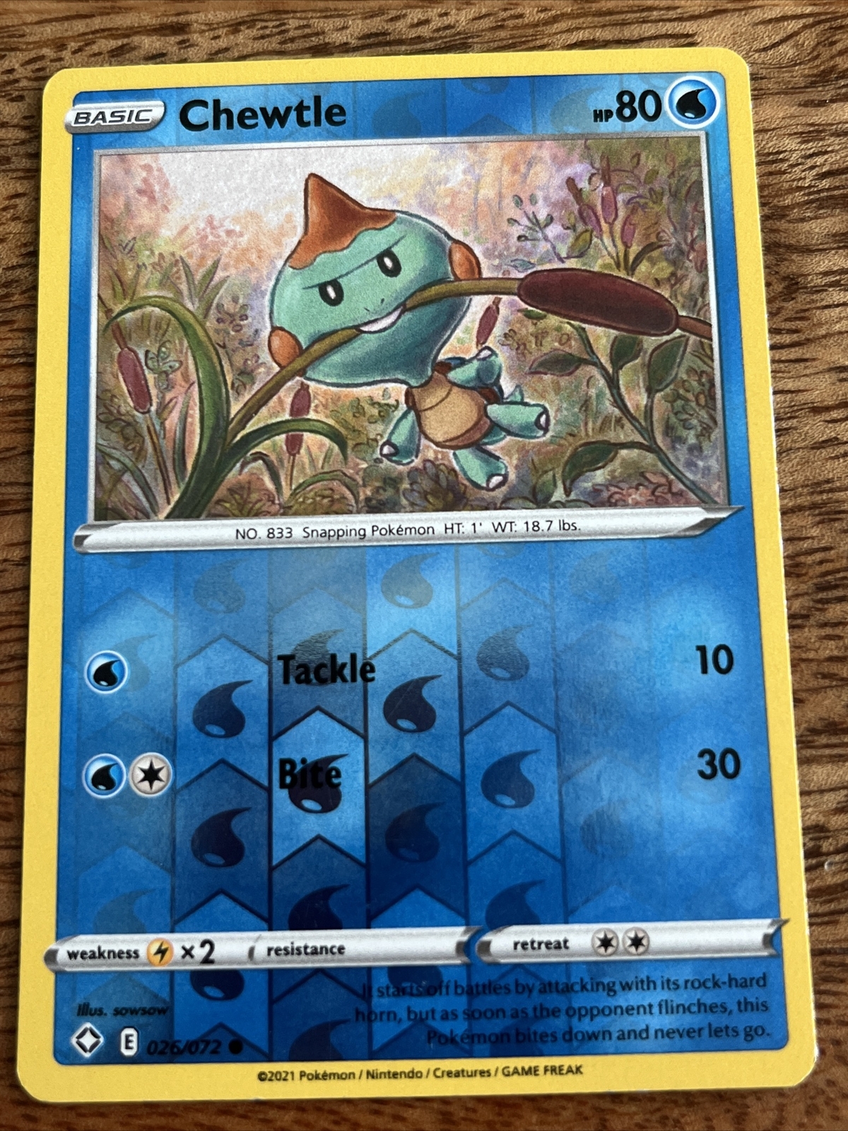 Chewtle Pokemon Card 026/072 Reverse Holo