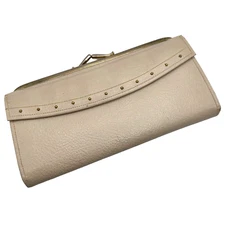 Vintage Ivory Leather Kisslock Wallet Long Leather Baronet