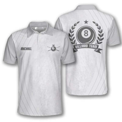 Billiard White Basic Custom Billiard Shirts for Men, Men's Billiard Polo Shirts,