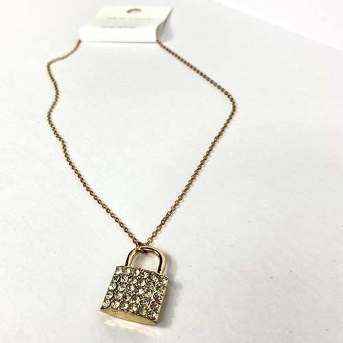 NEW LOOK Gold Sparkly Diamanté Gem Padlock Necklace | Party Unique Gift Summer - Picture 9 of 15
