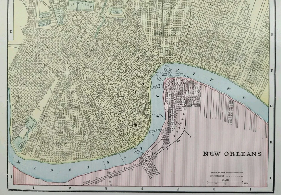 Vintage 1891 NOVO ORLEANS LOUISIANA Mapa 11"x14" Antigo Original VIEUX CARRE - Imagem 4 de 4