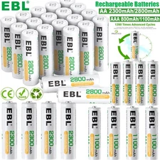 EBL 1.2V AA AAA Rechargeable Batteries 2800mAh 2300mAh 1100mAh NI-MH Battery Lot