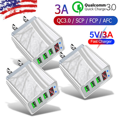 3PACK 3 Port Fast QC3.0 Quick Charge USB Hub Wall Charger Power Adapter US Plug