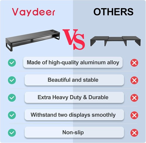 VAYDEER 2 Tiers Dual Monitor Stand Aluminum Monitor Riser with Wireless Charging - Picture 3 of 4