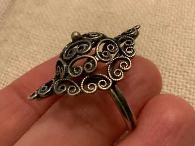925 Sterling Silber Kuppel Filigran Tattoo Ring Verstellbar Gr. 7 8 9 10 Goth Grunge