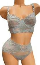 Victorias Secret Dream Angels Set Unlined Push-Up Bra  Thong Panty Gray