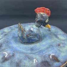Vintage M. Scruggs Pottery Blue Deviled Egg Tray With Chicken Hen~Holds 12 Eggs