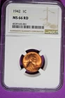 1942 LINCOLN WHEAT CENT 1C NGC MS66 RD #B34903
