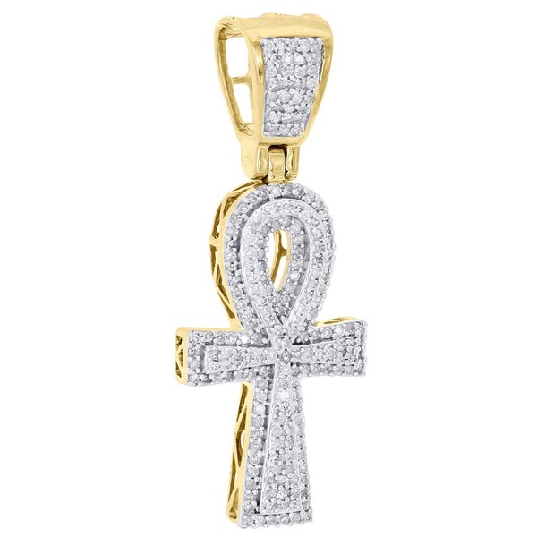 Alternate view of 10k Yellow Gold Plated Diamond Egyptian Ankh Cross Pendant 1.5" Pave Lab Created