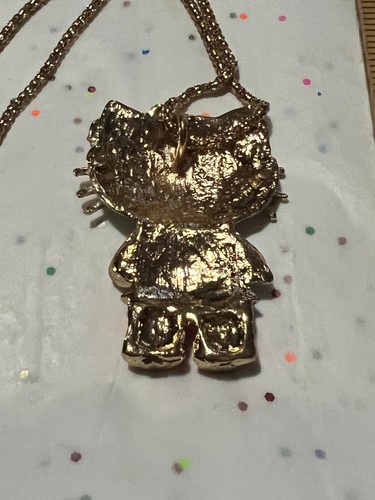 New Cat Hello Kitty Necklace Gold-Tone w/Magenta Crystals and Enamel - Picture 6 of 6