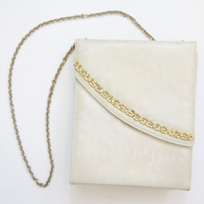 Caprice Off White Woman's Small Purse Bag Clutch With Gold Colored Strap 1186