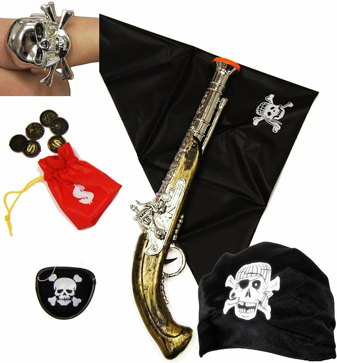 Piraten Kostüm Zubehör Set Von Antsparty - Komplett-Set Mit Kopftuch, Augenklappe & Schmuck