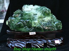 17.3'' Natural Xiu Green Jade Carving Mountain Tree House Shanzi Sculpture