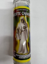 SANTA MUERTE CHAKRAS SCENTED PREPARED WHITE PILLAR CANDLE IN GLASS