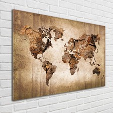 Tulup Stampa Vetro Acrilico Wall Art Immagine 100x70cm - Mappa del Mondo Legno