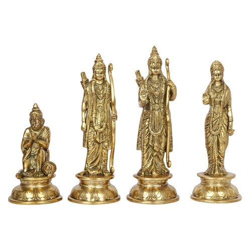 Brass Ram Darbar Murti Rama Sita Lakshman Hanuman Statue Hindu Religious 9 Inch - Picture 3 of 6