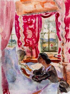 Painting Jean Terles Study Portrait Couple In An Interior Garden Window