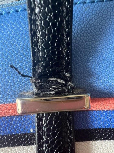 KATE SPADE leather striped zip closure dual handle blue pink handbag - Picture 5 of 5
