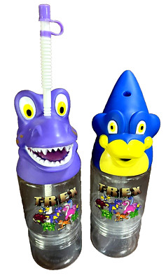 2 Land Before Time Water Bottle T-Rex 15'' with storage container on the bottom.