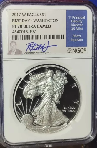 2017 W PF70 Silver Eagle NGC Jeppson Blue Label First Day Washington