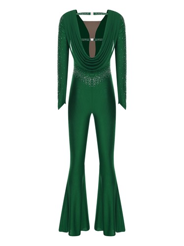 Damen Tanzkleidung Kostüm Pullover Cha-cha Rompers Langarm Tanz Schnitt Strass - Bild 44 von 61