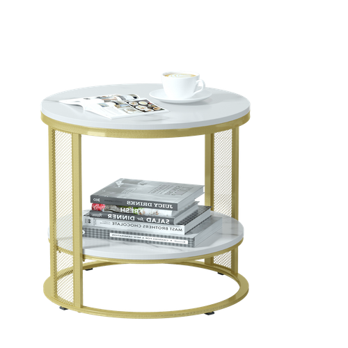 2 Tiers Solid Marble Top Round Coffee Table Lounge Living Room Modern Gold Legs - Picture 6 of 12