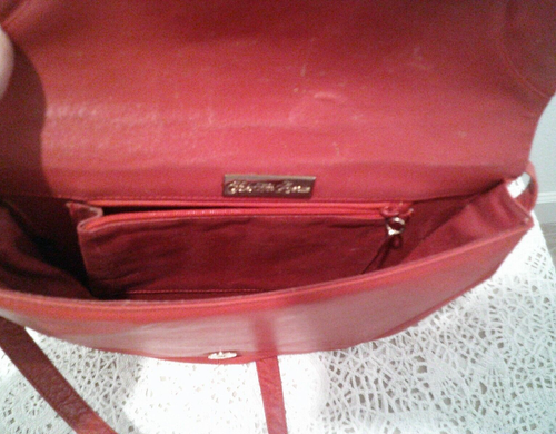Saks 5th Ave VINTAGE Schulter/Clutch Umschlag Form Leder Handtasche ROT - Bild 7 von 7