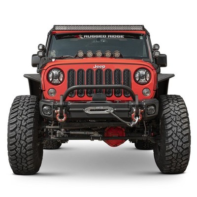 For Jeep Wrangler JK 18 Arcus Stubby Textured Black Front Winch HD Bumper w Hoop