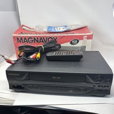 Magnavox 4-Head VHS VCR Video Cassette Recorder TESTED Remote Cables CLEAN