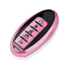 QBUC for Nissan Key Fob Cover Soft TPU 5-Buttons Black with Pink Trim  Fits...