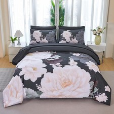 Black Floral Comforter Set Full Size 7 Pieces Flower Bedding Set with Sheets ...