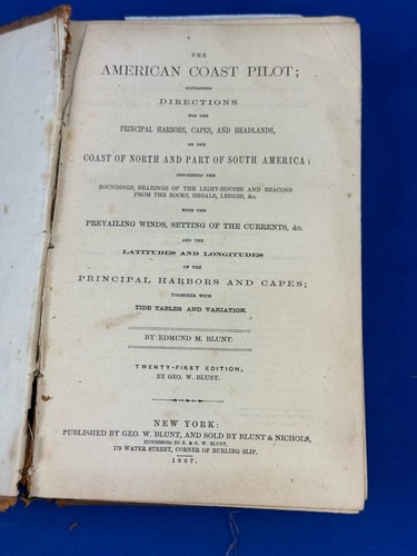 1867 BLUNT'S COASTAL PILOT Book 841 pgs, 2 Maps, New York & Ports, Gulf Stream - Picture 6 of 24