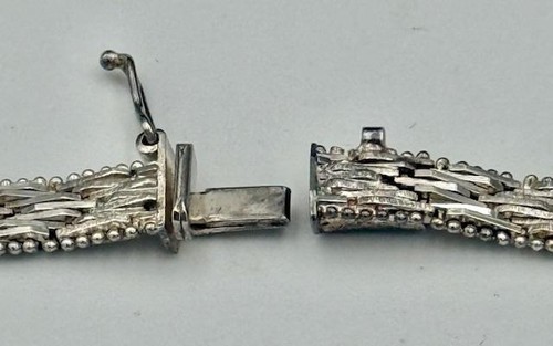 Italy 925 Sterling Silver V Collar Necklace Woven Beaded Edge Box Clasp 29g - Picture 4 of 6