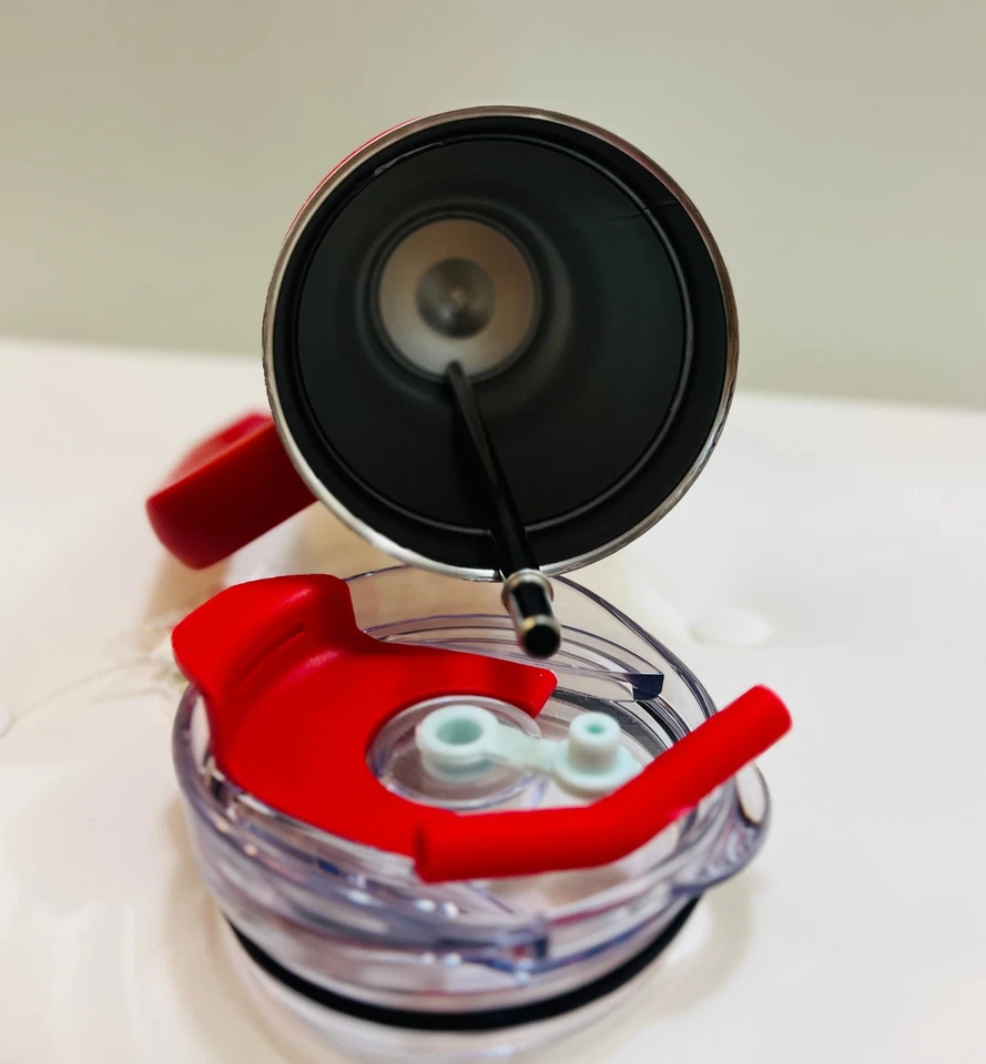 Vaso de viaje blanco con mango rojo + pajita, tapa y lindos adornos de pajita | 40 oz Foto 3 de 3