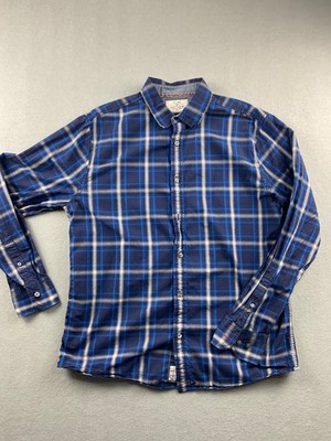 Men's Flag & Anthem Blue Plaid Long Sleeve Button Down Shirt Size L