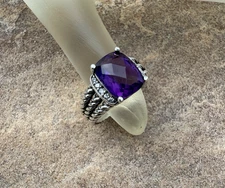 David Yurman Petite Wheaton Amethyst & Diamond Sterling .925 Ring Size 5.25