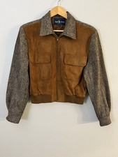 Ralph Lauren Vintage Rust Lambskin Leather 100 Wool Tweed Jacket Size 10