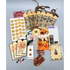 Vintage Halloween Ephemera Craft Lot Orange Black Stickers Tags Washi Tape