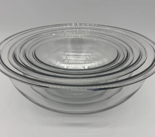 Set of 4 Pyrex Nesting Mixing Bowls 322 323 325 326 Clear Glass USA Vintage